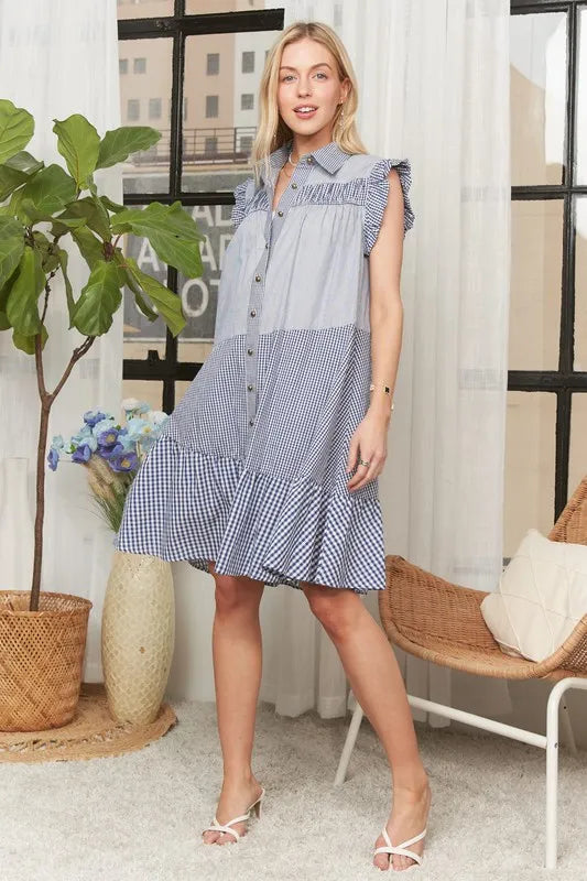 ADORA Button Down Textured Babydoll Dress