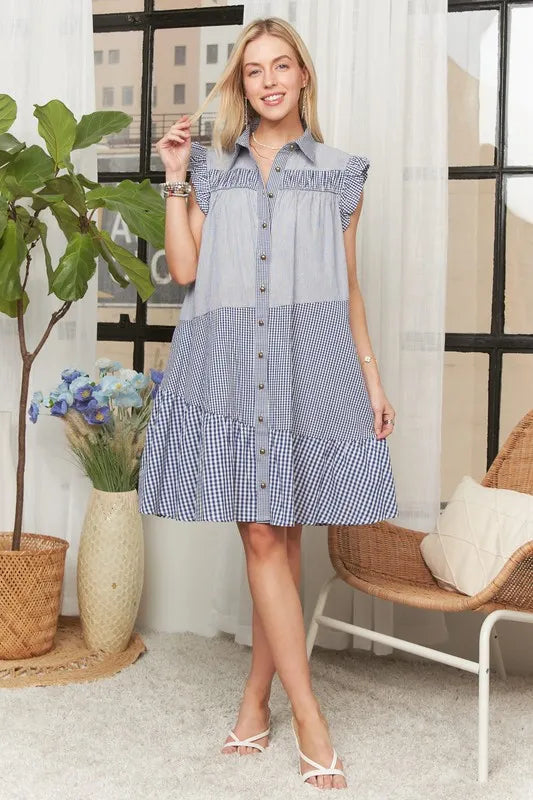 ADORA Button Down Textured Babydoll Dress